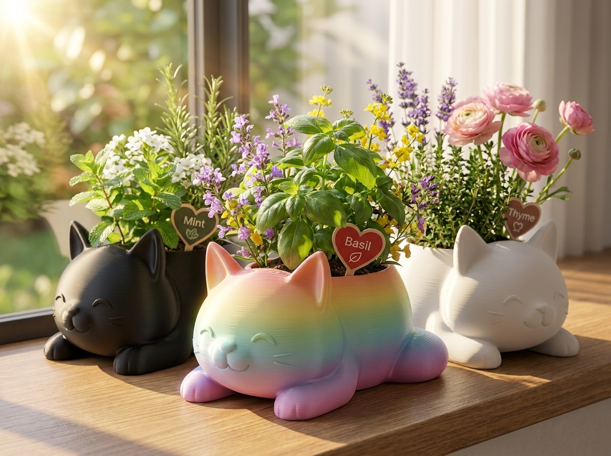 Kawaii kitten planter, photo 3