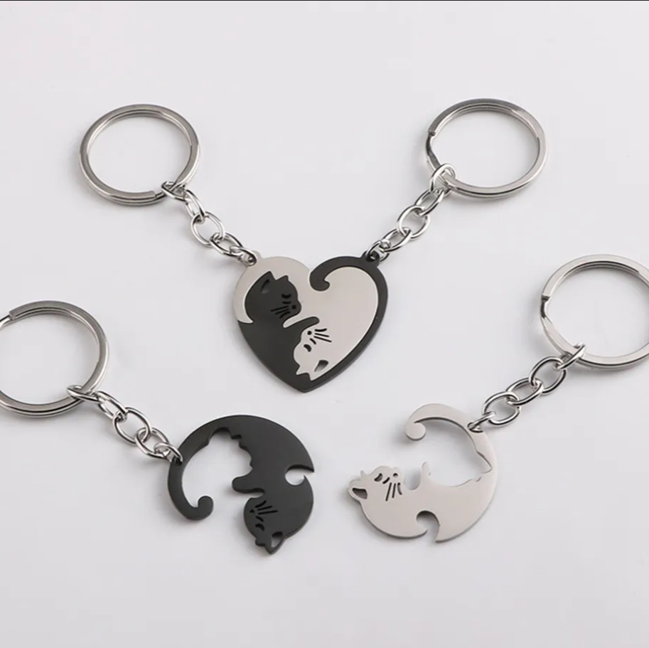 Heart-Shaped Cat Keychain Pair, photo 2