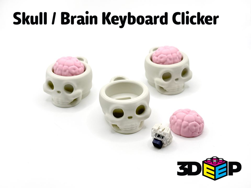 Skull and Brain Clicker Keychain