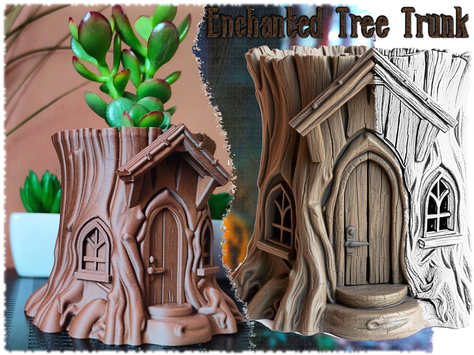 Enchanted tree trunk planter
