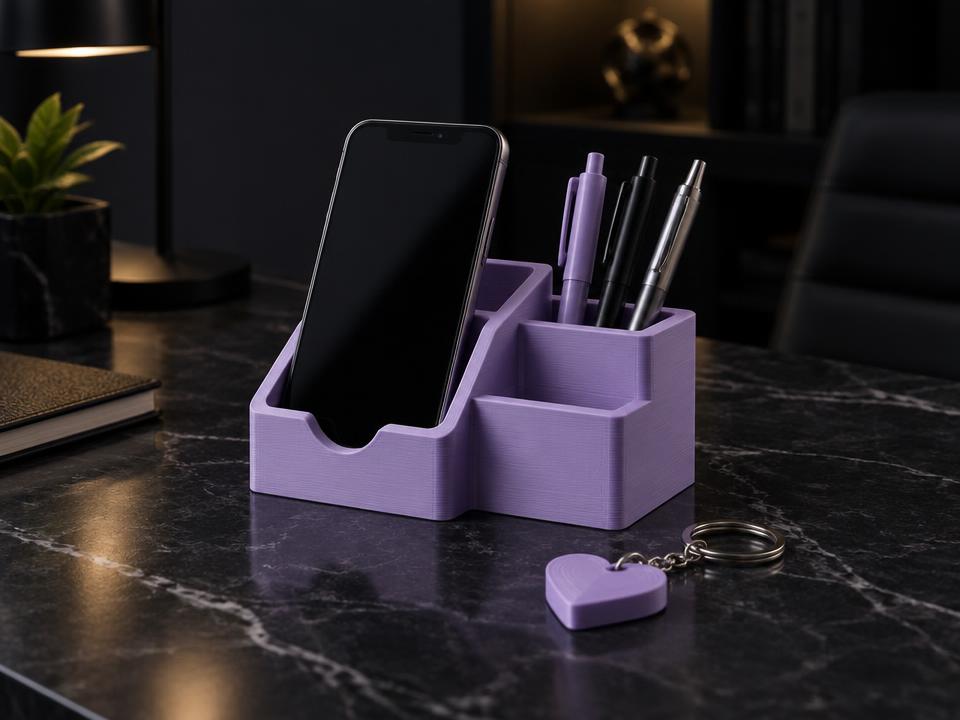 Organizador de mesa lilás impresso em 3D